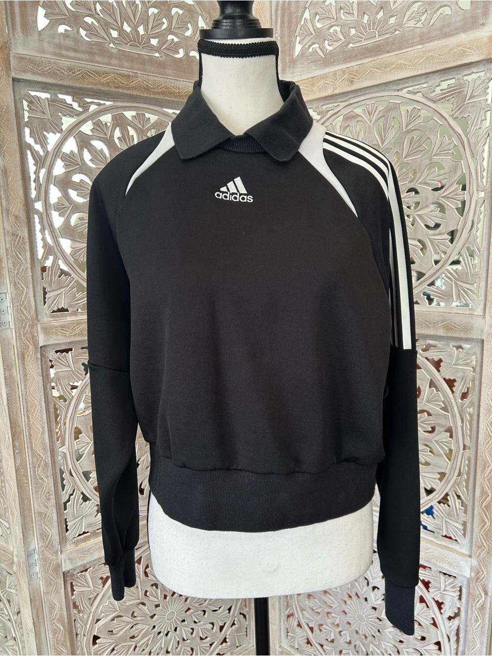 adidas Black Crewneck Sweatshirt with White Stripe Details